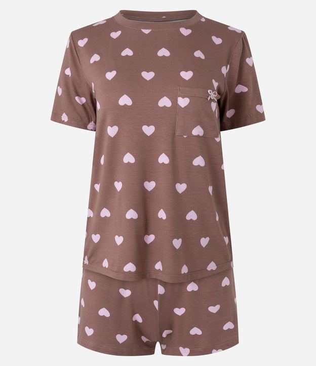 Pijama Corta con Estampa de Corazones y Pequeño Bolsillo 5