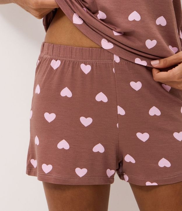 Pijama Corta con Estampa de Corazones y Pequeño Bolsillo 3