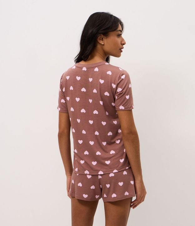 Pijama Corta con Estampa de Corazones y Pequeño Bolsillo 4