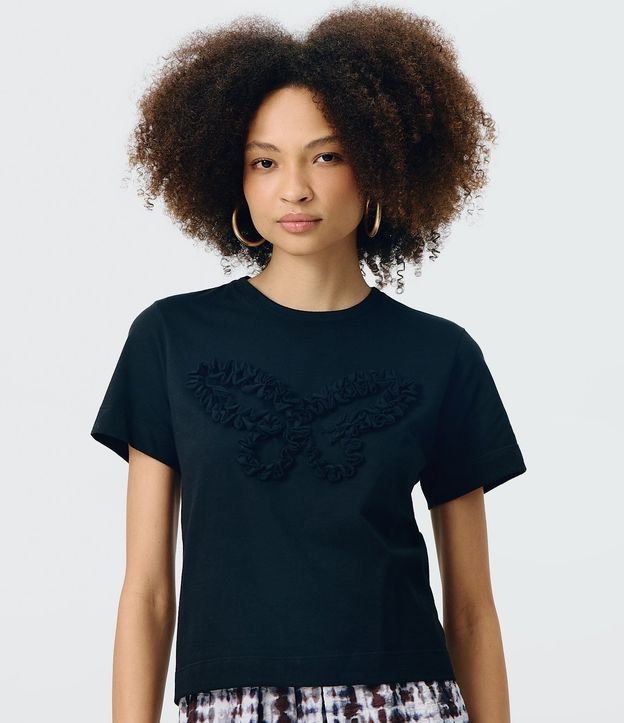 Remera Regular en Algodón con Mariposa Bordada