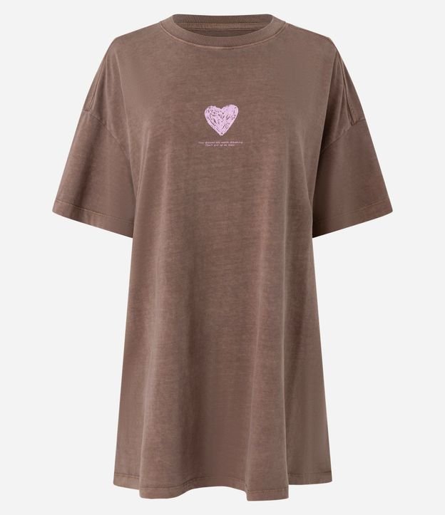 Camisón Corto Desteñido con Estampado de Corazón y Lettering 4