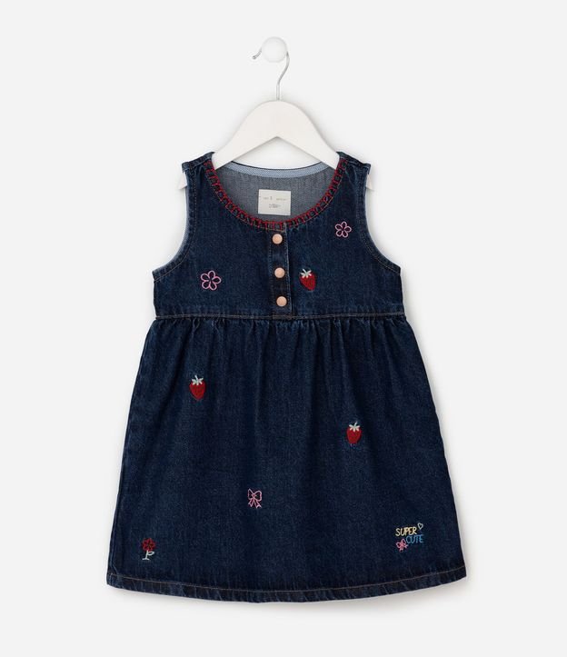 Vestido Jeans Infantil con Bordado y Botones - Talle 1 a 6 años 2