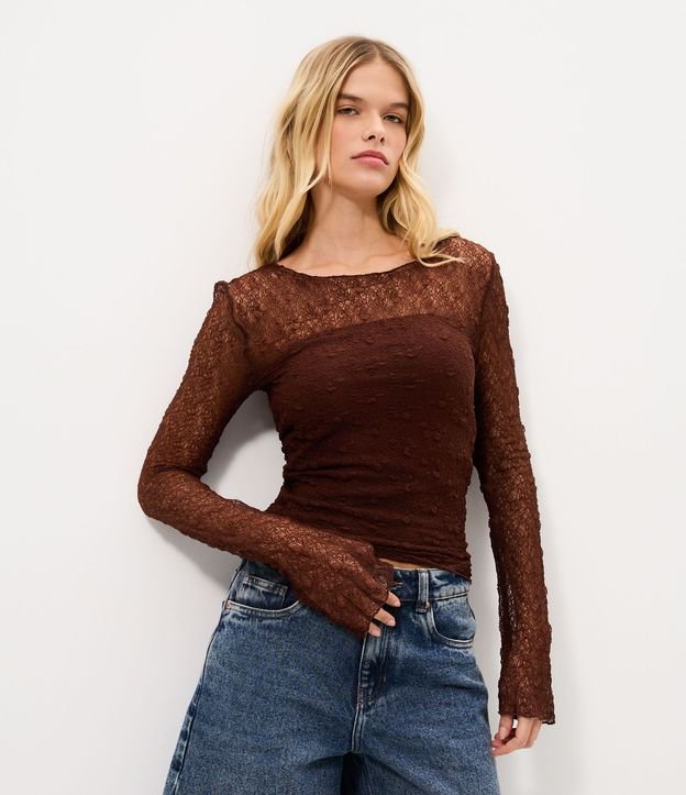 Blusa Manga larga Texturizada con Manga Evasê y Transparencia