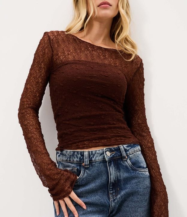 Blusa Manga larga Texturizada con Manga Evasê y Transparencia 3