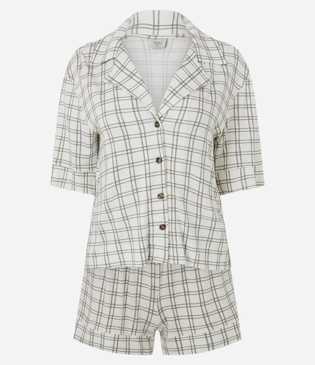 Pijama Corto Camisa y Short en Viscolycra Estampado de Cuadros 5