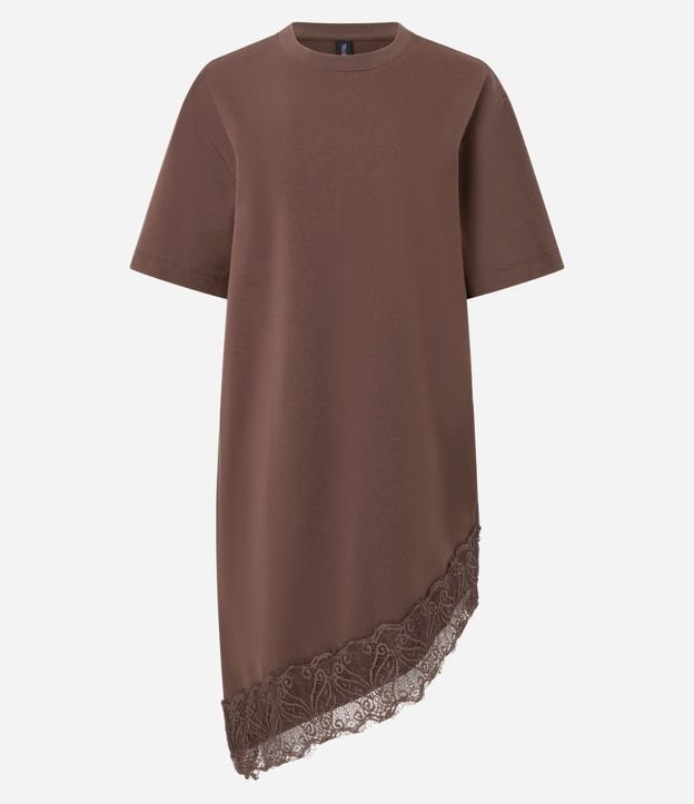 Vestido Corto en Algodón con Bajo de Encaje Asimétrico 5