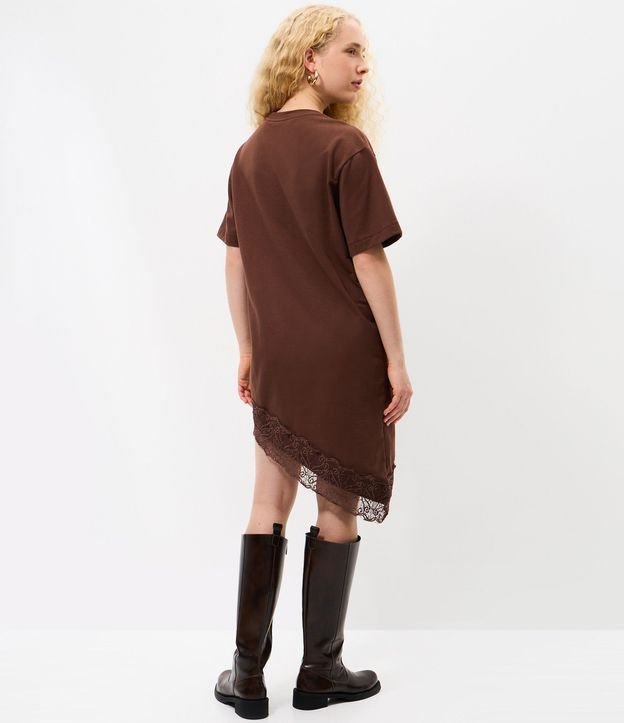 Vestido Corto en Algodón con Bajo de Encaje Asimétrico 4