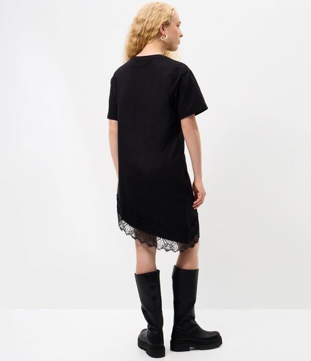 Vestido Corto en Algodón con Bajo de Encaje Asimétrico 4