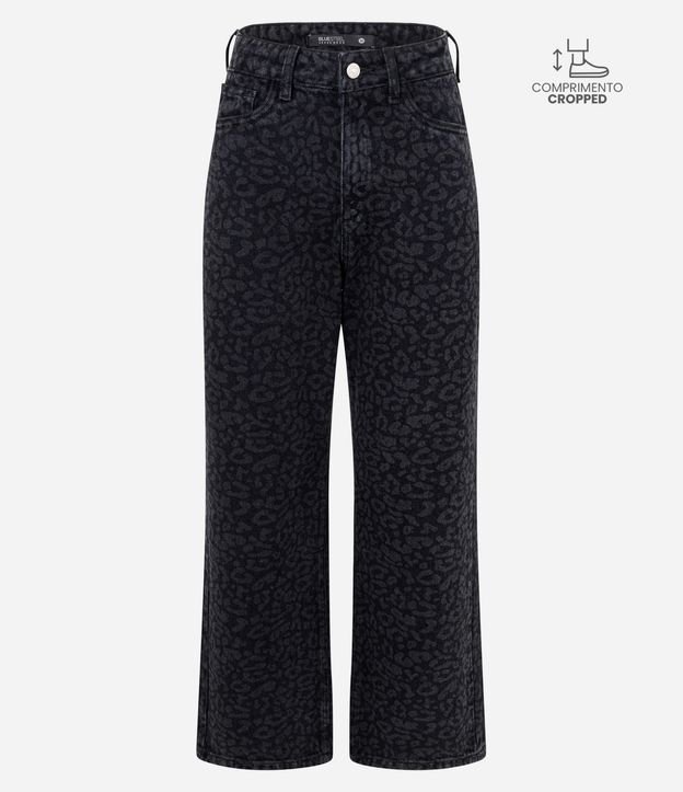 Pantalón Recto Cropped en Jeans con Cintura Alta y Estampa Animal Print