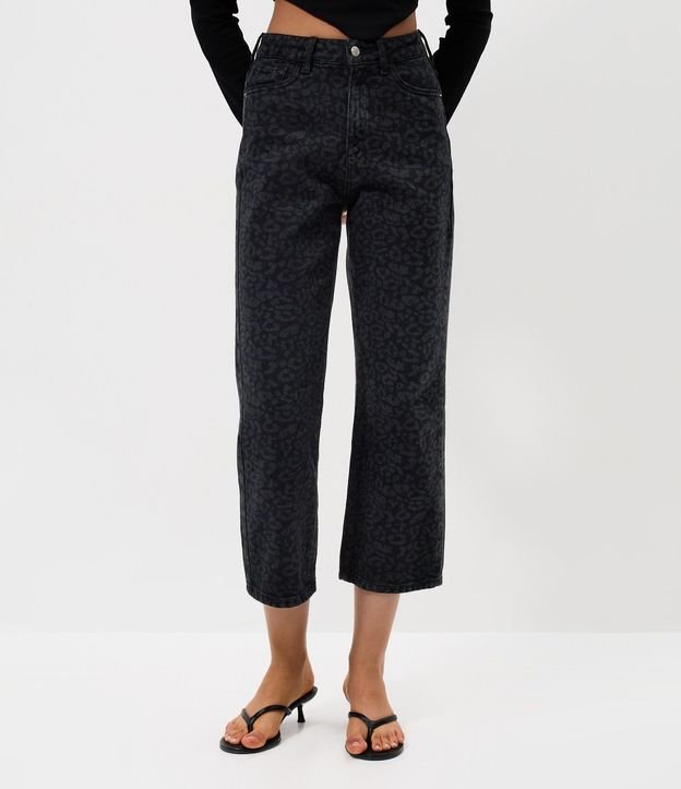 Pantalón Recto Cropped en Jeans con Cintura Alta y Estampa Animal Print 3