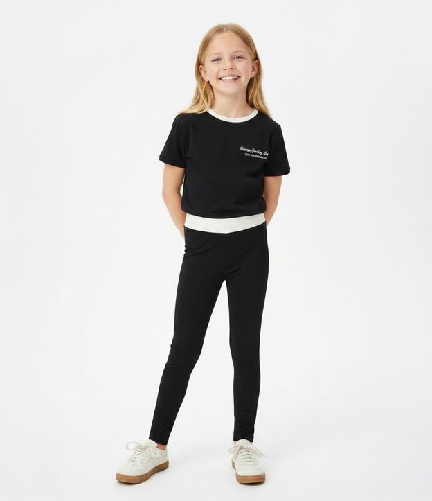 Pantalón Legging en Poliamida con Cintura Contrastante Infantil - Talle 5 a 16 años