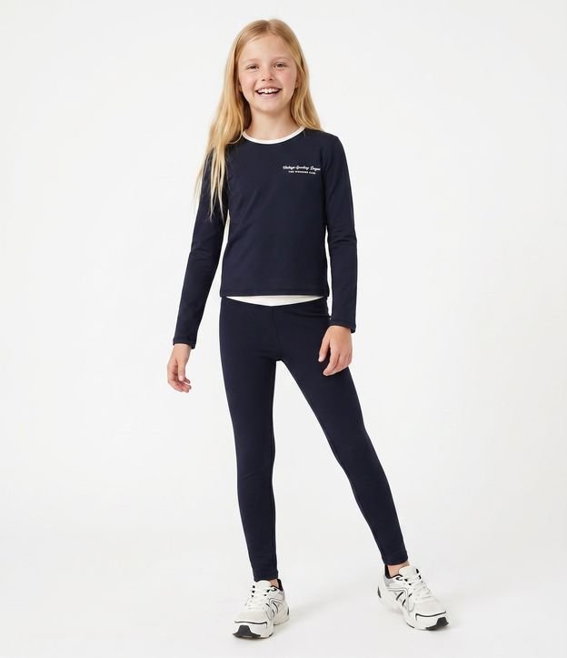 Remera Slim en Poliamida con Lettering y Cuello Contrastante - Talle 5 a 16 años