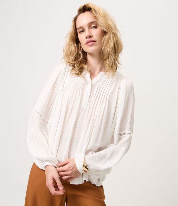 Blusa en Viscosa con Entremedios y Mangas Abullonadas