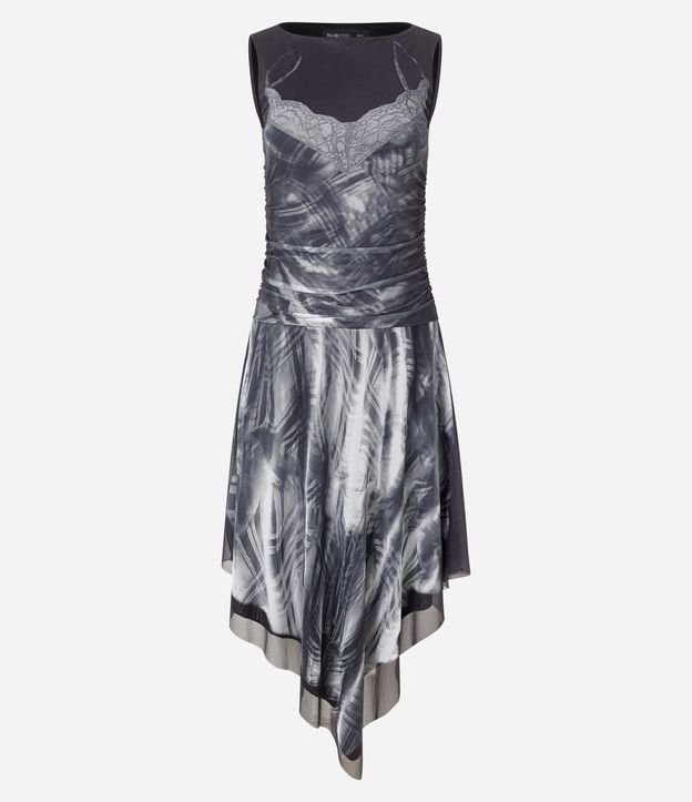 Vestido Midi en Tule con Estampa Abstracta y Bajo Asimétrico 5