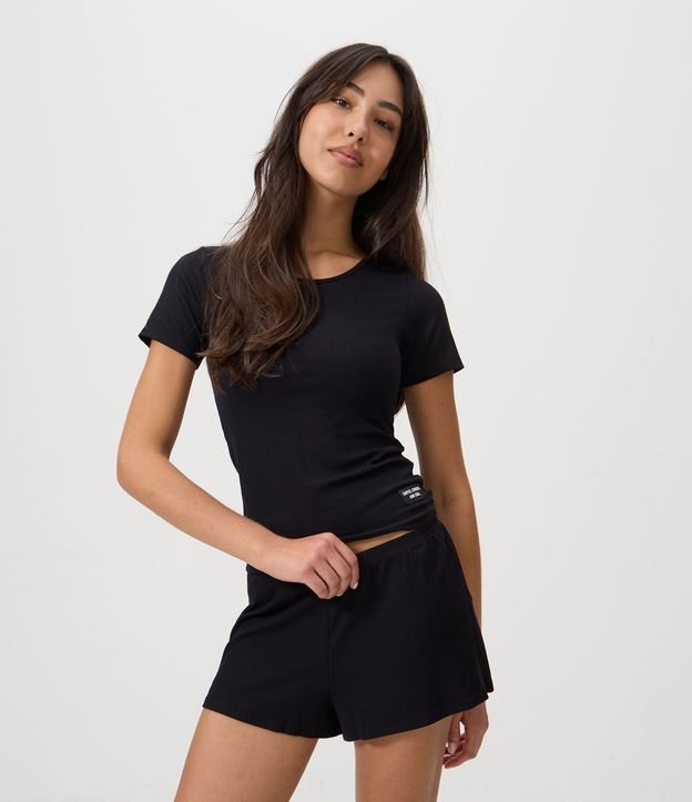 Pijama en Rib con Blusa Manga Corta y Short