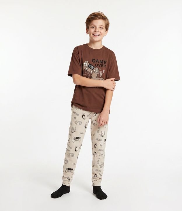 Pijama Infantil en Algodón con Estampado Gamer y Pantalón Estampada - Talle 7 a 16 años 1