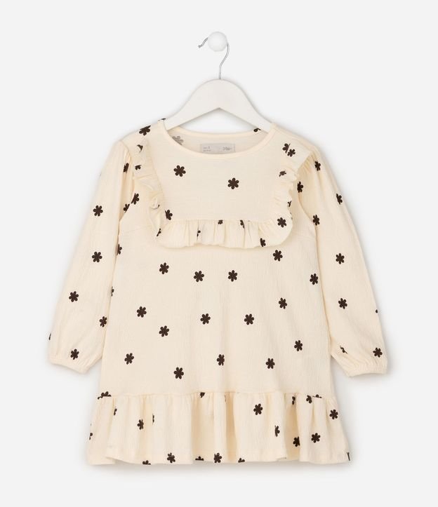 Vestido Infantil en Malla Texturizada con Estampa Floral y Volados - Talle 1 a 6 años 2