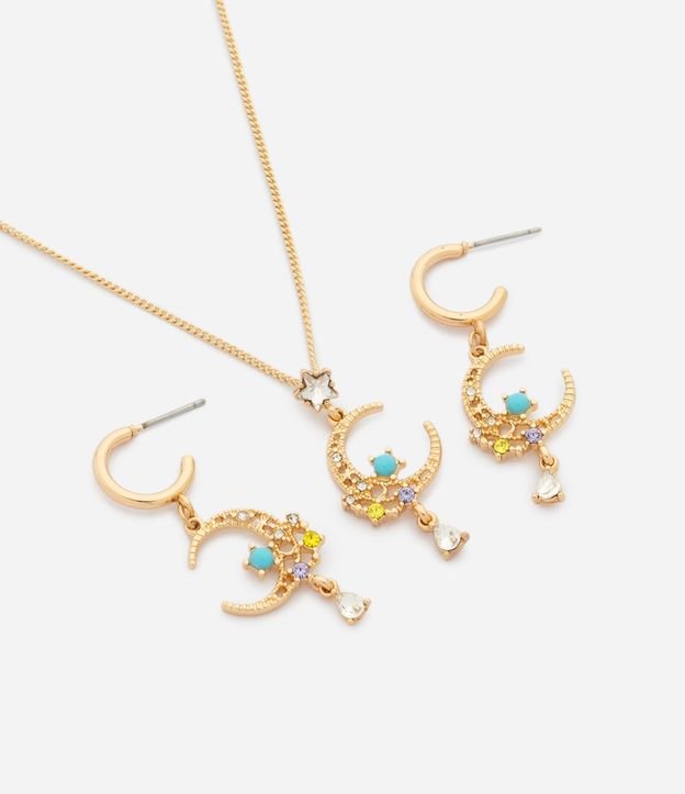 Conjunto de Collar y Caravanas con Colgante de Luna