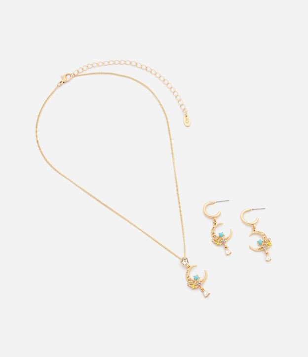 Conjunto de Collar y Caravanas con Colgante de Luna 2