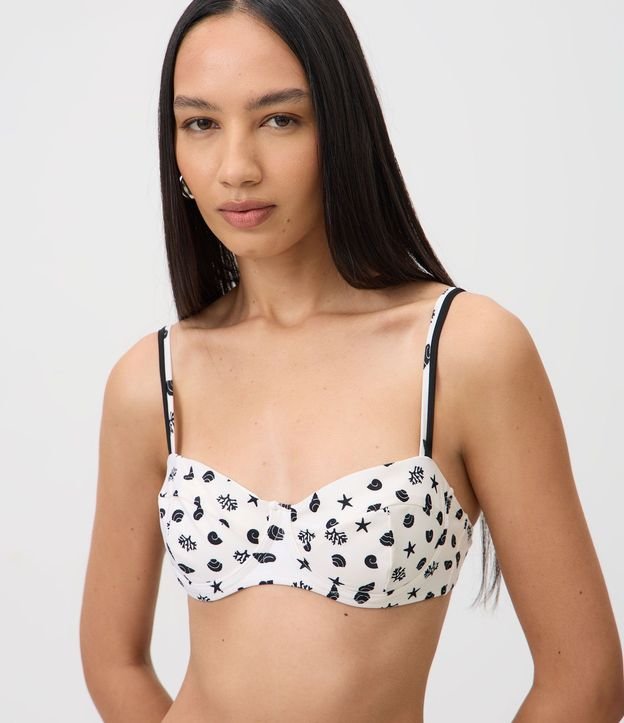 Bikini Top Media Taza en Microfibra con Estampado Caracolas