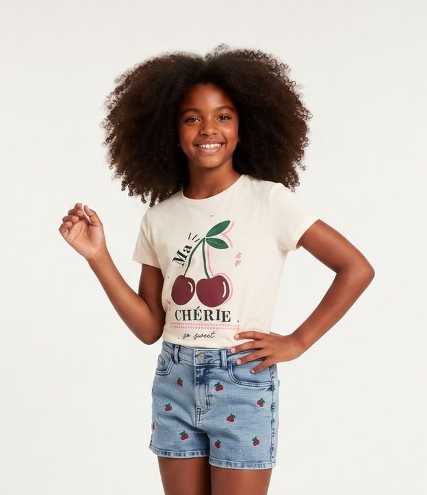 Remera Infantil en Algodón Slim con Estampado de Cereza - Talle 5 a 16 años