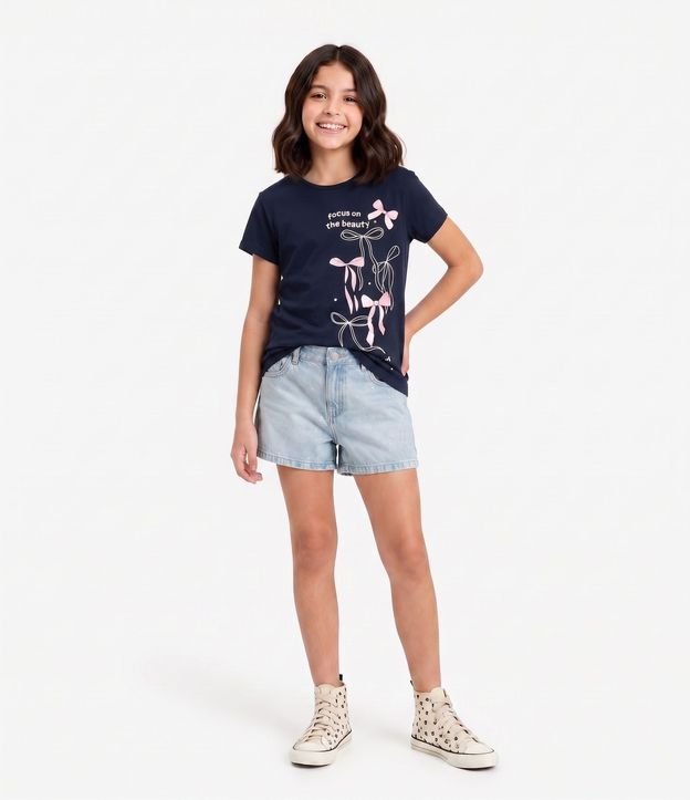 Remera Infantil en Algodón Slim con Cuello Rib y Estampado de Moñitas - Talle 5 a 16 años 1