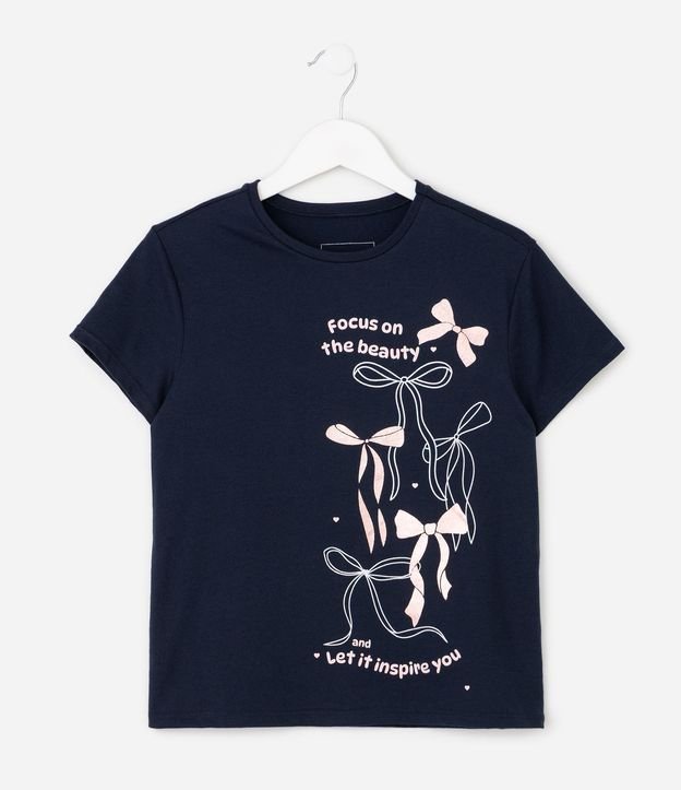 Remera Infantil en Algodón Slim con Cuello Rib y Estampado de Moñitas - Talle 5 a 16 años