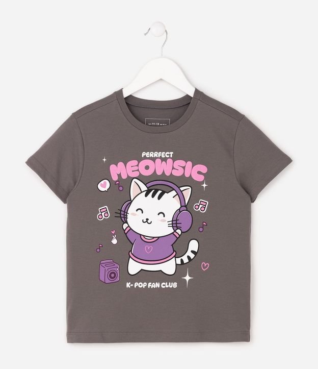 Remera Regular Infantil con Estampado de Gatita con Audifonos - Talle 5 a 16 años 2
