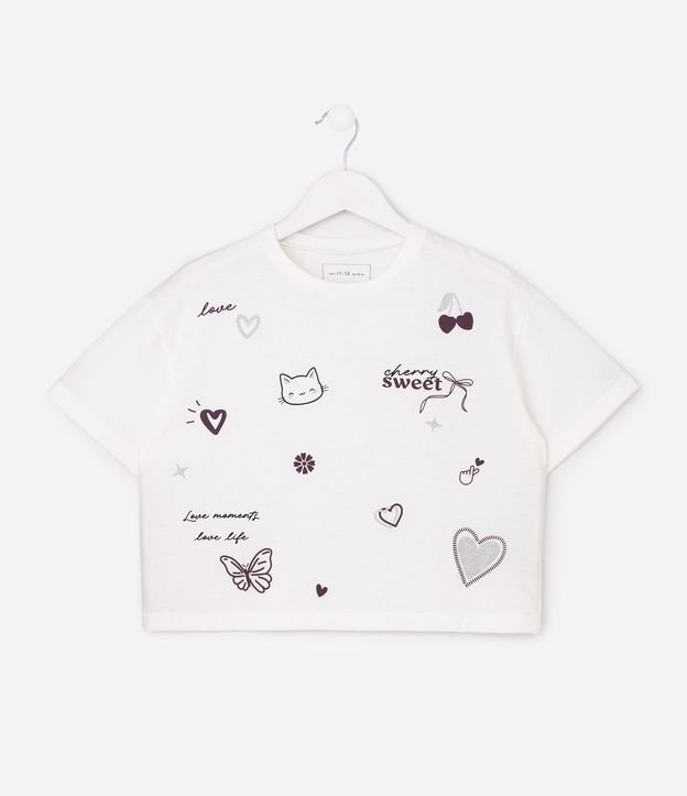 Remera Cropped Relaxed en Algodón con Estampado Doodle - Talle 5 a 16 años 2