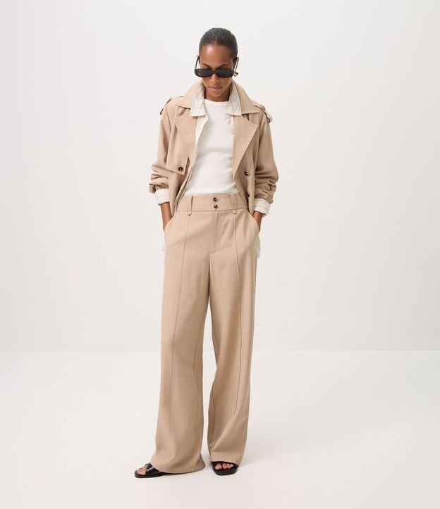 Pantalón Wide Leg en Viscosa con Cintura Alta y Botones Delanteros