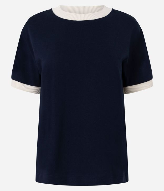 Blusa en Algodón con Cuello y Bajo de las Mangas Contrastante