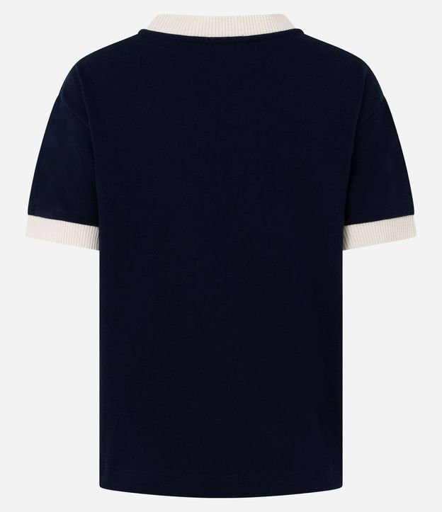 Blusa en Algodón con Cuello y Bajo de las Mangas Contrastante 3