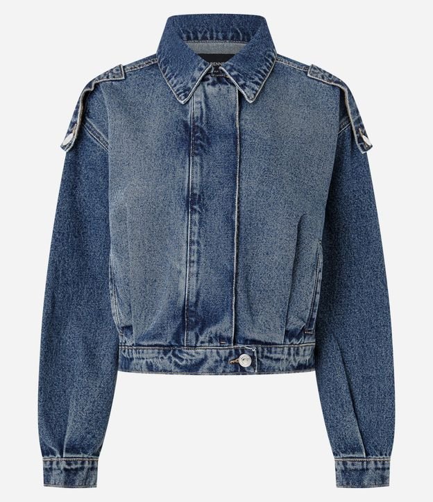 Campera Bomber en Jeans con Recortes Balonê y abotonado 5