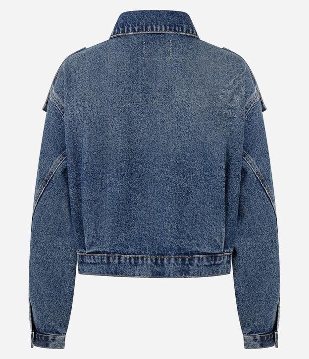 Campera Bomber en Jeans con Recortes Balonê y abotonado 6