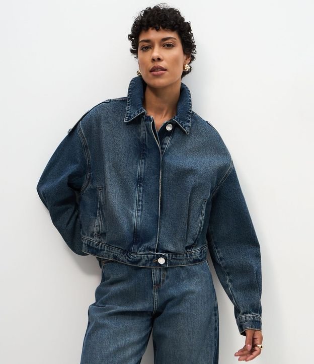 Campera Bomber en Jeans con Recortes Balonê y abotonado 1