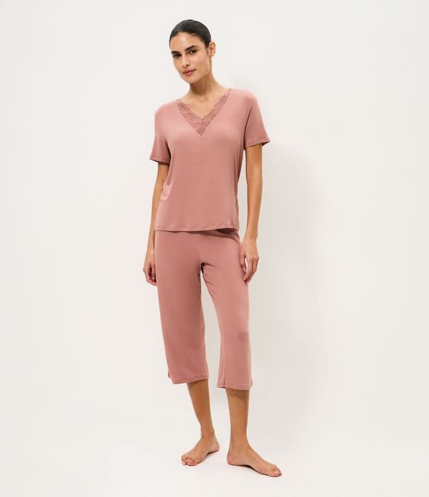 Pijama Largo en Viscolycra con Detalle en Encaje