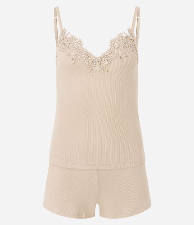 Pijama Short Doll en Rib con Detalle de Encaje 5