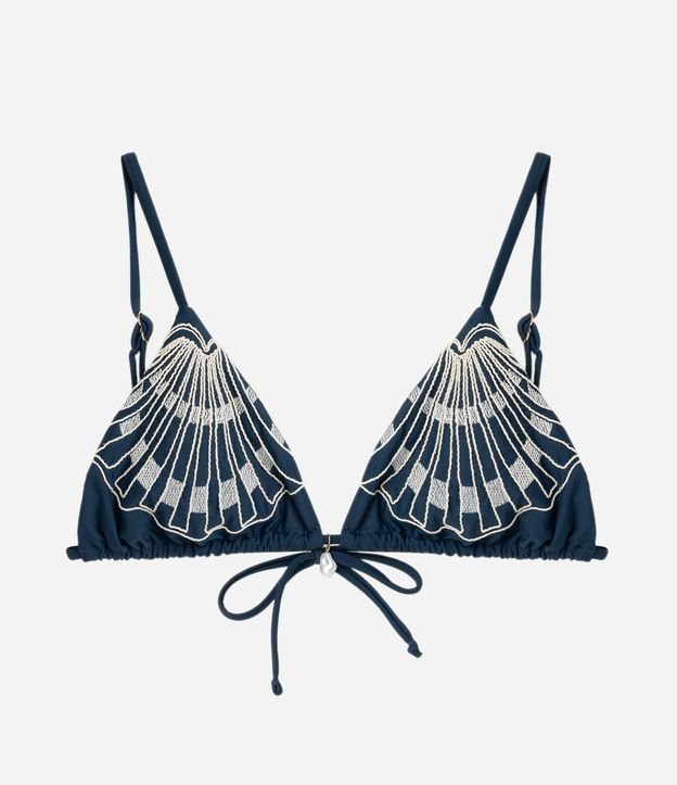 Bikini Top Triangular Fruncido con Bordado Fondo de Caracola 1