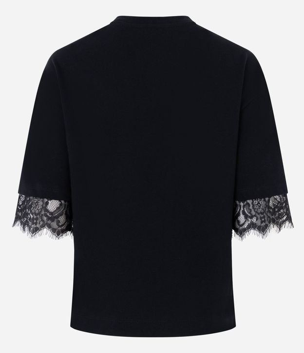 Remera en Algodón con Encaje Aplicada en las Mangas 7
