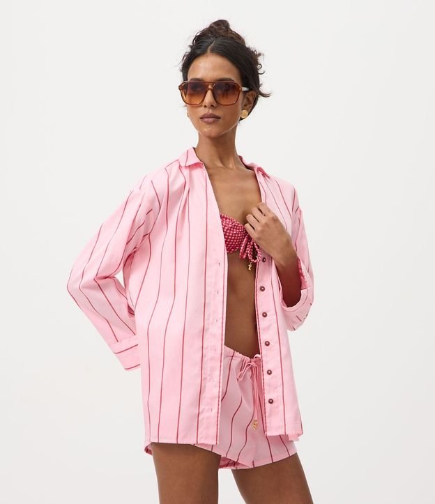 Salida de Playa Camisa con Manga Larga y Estampado Rayada 1