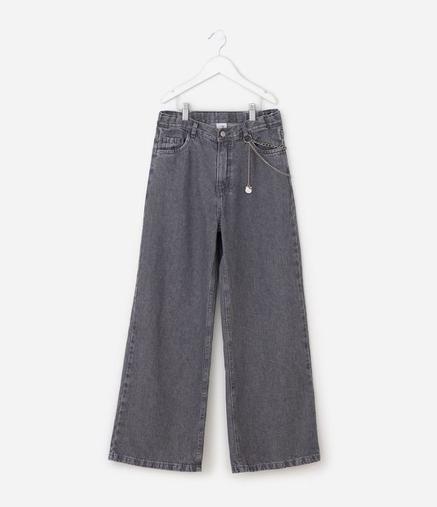 Pantalón Wide Leg Infantil Jeans Desteñida con Cadena Hello Kitty - Talle 5 a 14 años 2