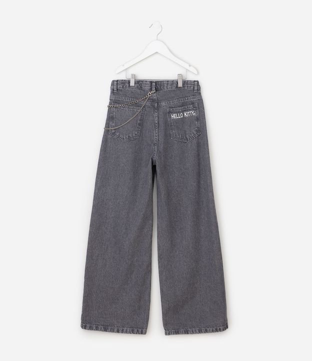 Pantalón Wide Leg Infantil Jeans Desteñida con Cadena Hello Kitty - Talle 5 a 14 años 3