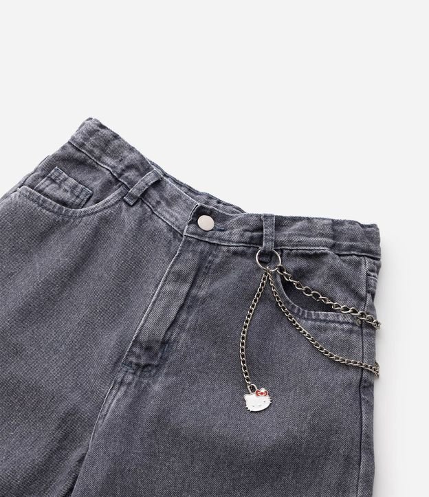 Pantalón Wide Leg Infantil Jeans Desteñida con Cadena Hello Kitty - Talle 5 a 14 años 4