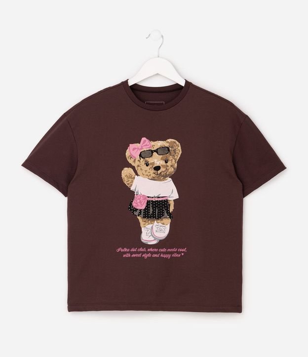 Remera Over Infantil con Estampa de Oso Marron - Talle 5 a 16 años 2