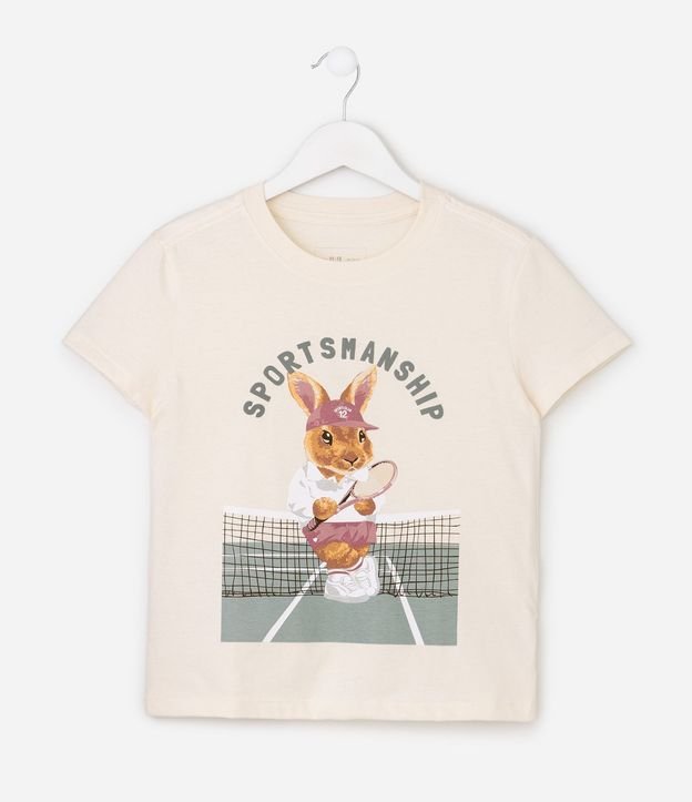Remera Infantil en Algodón con Estampa de Conejo Tenista - Talle 5 a 16 años