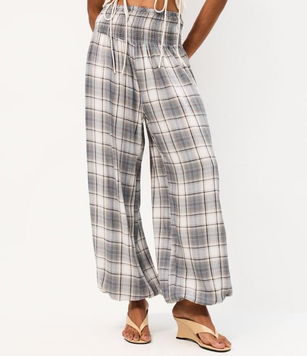 Pantalón Aladim en Viscosa de Cuadros Texturizada 2