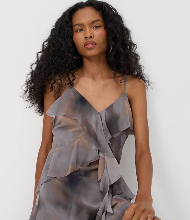 Vestido Asimétrico en Chiffon Estampa con Volados y Capas 3