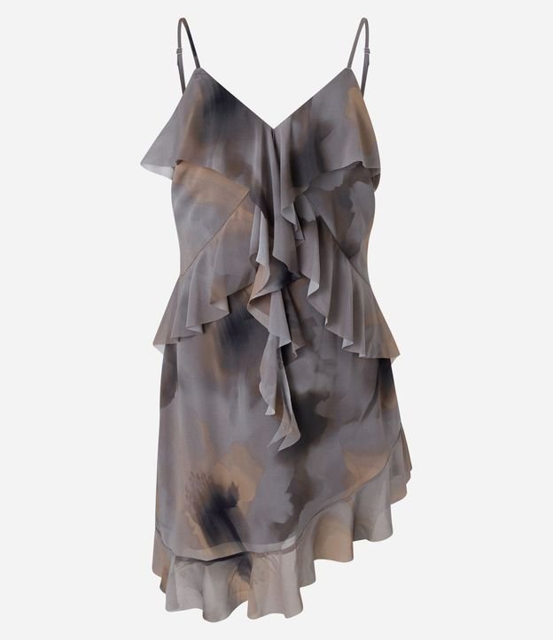 Vestido Asimétrico en Chiffon Estampa con Volados y Capas 5