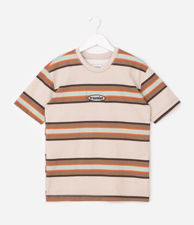 Remera Infantil en Algodón Rayada con Patch Traveler - Talle 5 a 14 años 2