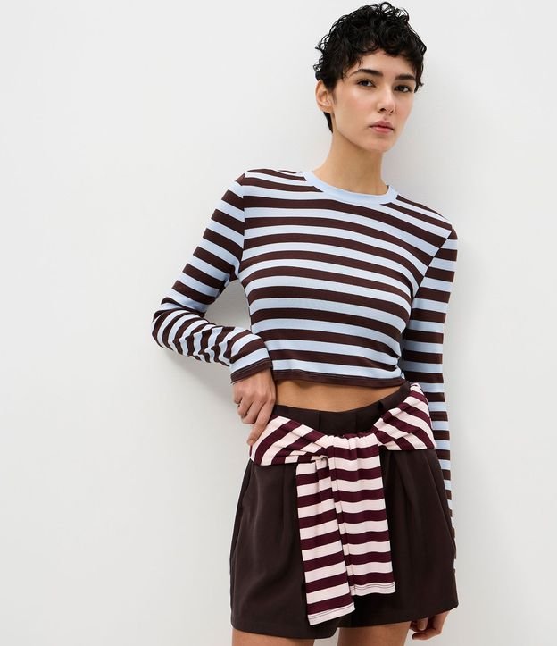 Blusa Cropped en Rib con Rayas 1